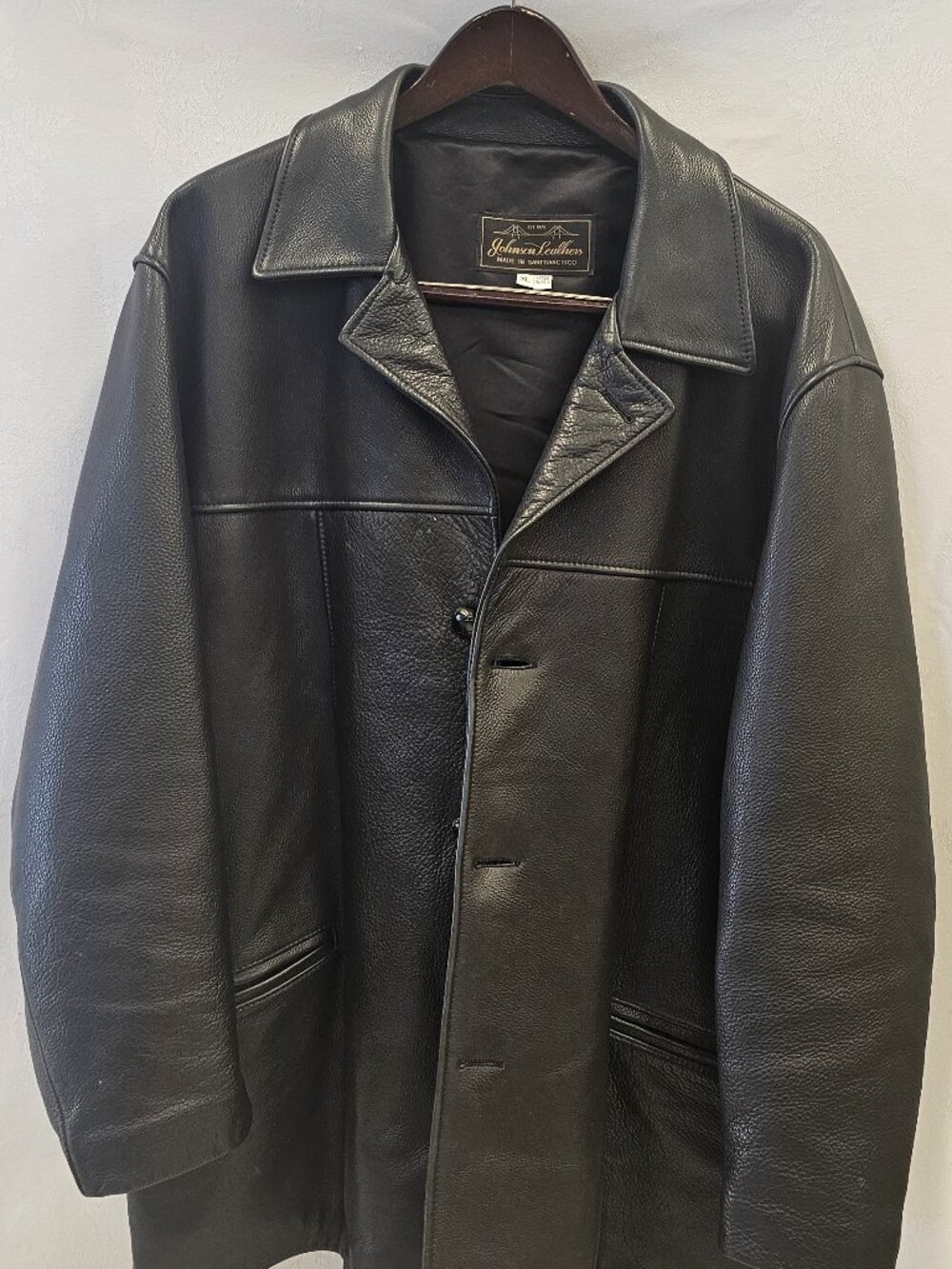 Johnson Leathers San Francisco Black Leather Coat Jacket – Size XL – Made in USA